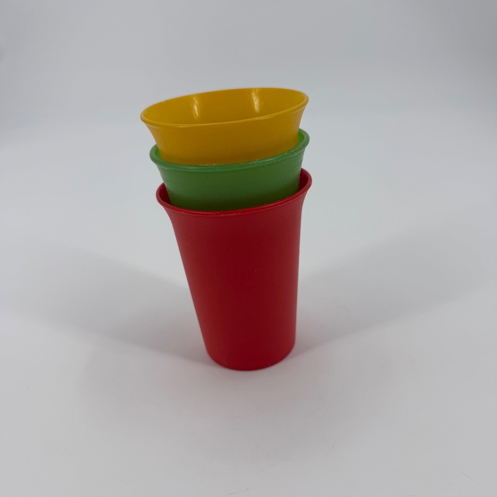 Vintage Tupperware Tumbler Cups Set 3 8oz Orange Green Yellow Retro Kitchen